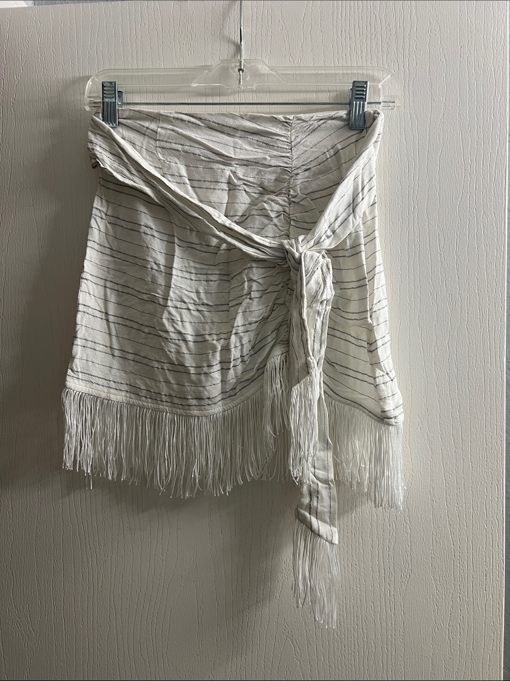Lulu's White Mini Skirt with Black Pinstripes